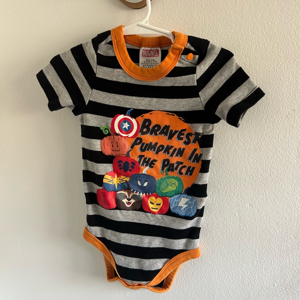 Marvel Black and Gray Striped Baby Onesie